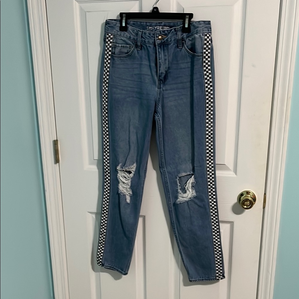 Forever 21 Blue Straight Leg Jeans with Unique Side Stripes